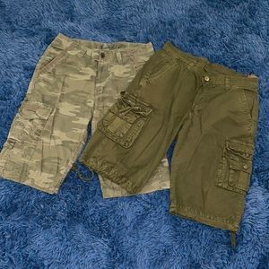 2 Pair Cargo shorts Camo & Army green 32